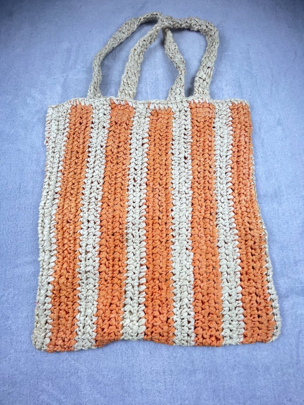 Crochet Tote Bag – Orange & Beige Stripes